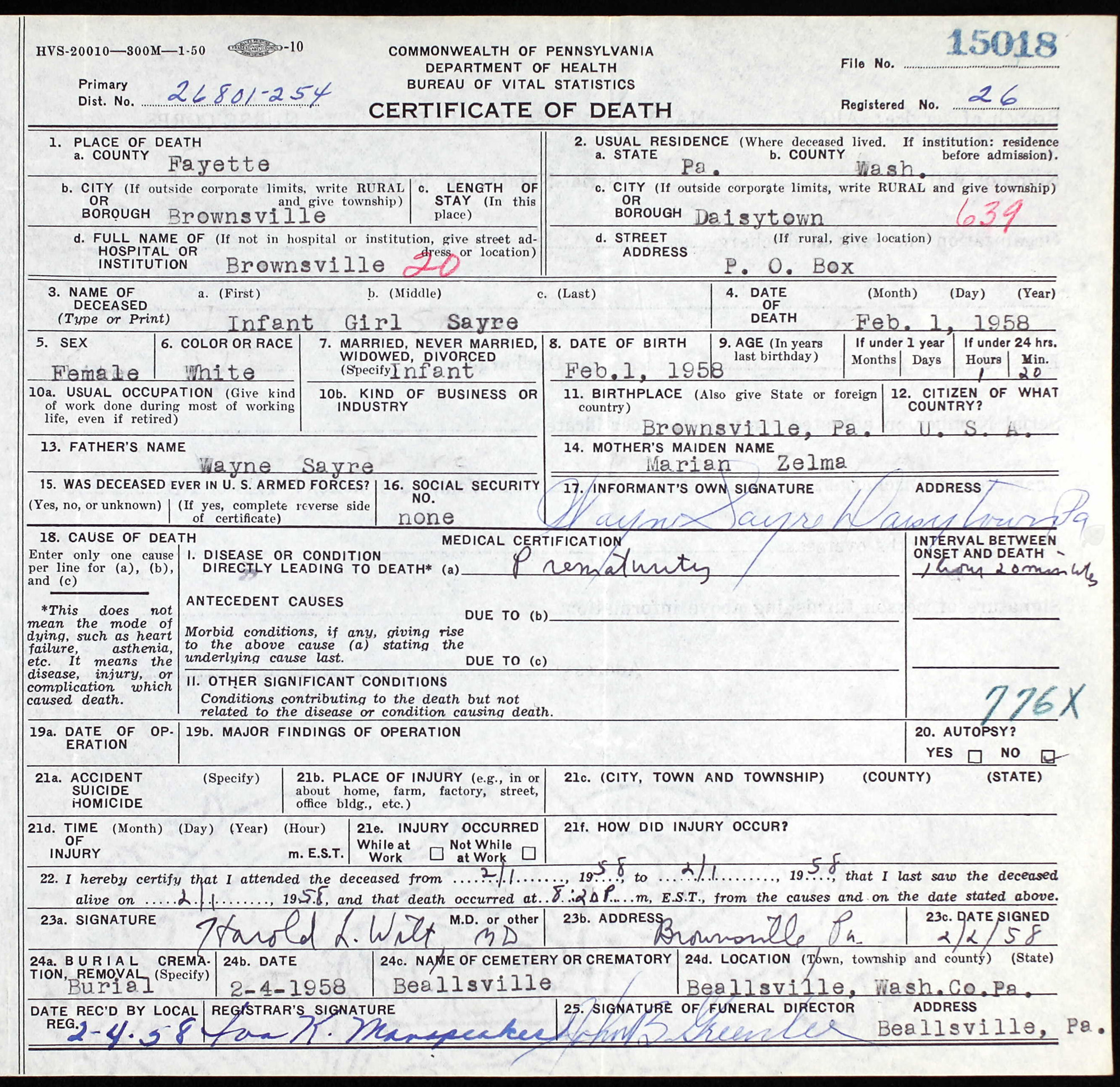 death certificate